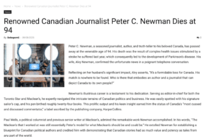 Remembering the Legacy of Peter C. Newman: A Groundbreaking Figure in Canadian Journalism